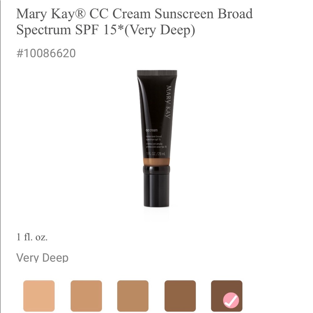 Mary Kay® CC Cream Sunscreen Broad
Spectrum SPF 15* (Very Deep)
